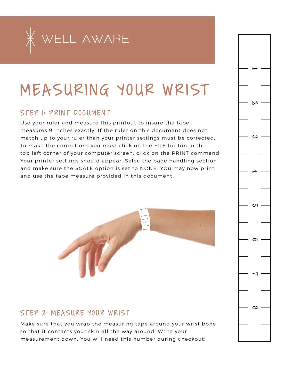 Printable Wrist Measurement